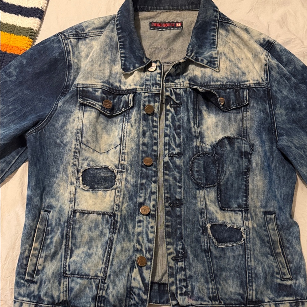 Grindhouse Vintage-Inspired Distressed Blue Denim Jacket